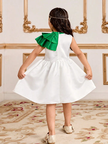 Young Girl Green Multi-Layer Ruffle Hem Elegant Dress, Suitable For Various Occasions