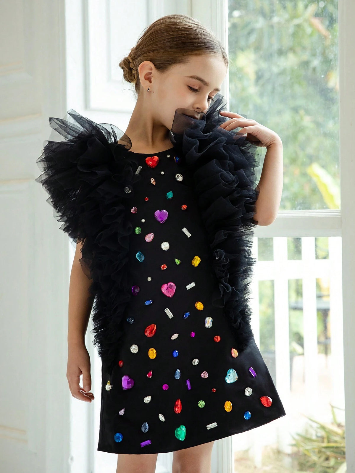 Young Girl Handmade Diamond Net Sleeveless Princess Dress, Suitable For Birthday Party, Halloween Cosplay, Formal Events, Holiday Occasion