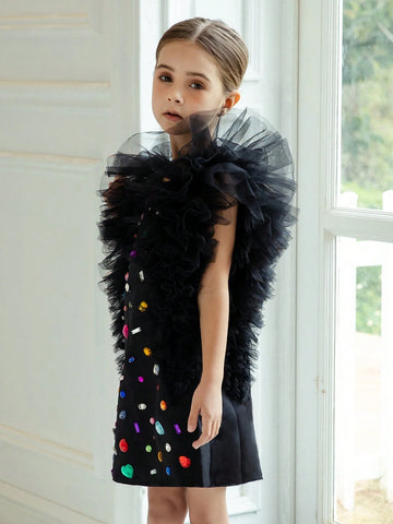 Young Girl Handmade Diamond Net Sleeveless Princess Dress, Suitable For Birthday Party, Halloween Cosplay, Formal Events, Holiday Occasion