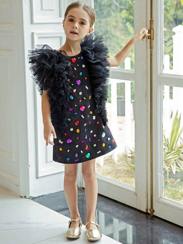 Young Girl Handmade Diamond Net Sleeveless Princess Dress, Suitable For Birthday Party, Halloween Cosplay, Formal Events, Holiday Occasion