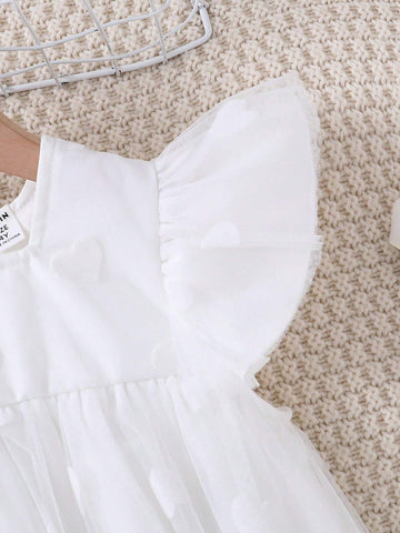 Young Girl Heart-Shaped Mesh Flare Sleeve Dress