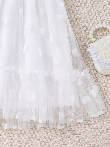 Young Girl Heart-Shaped Mesh Flare Sleeve Dress