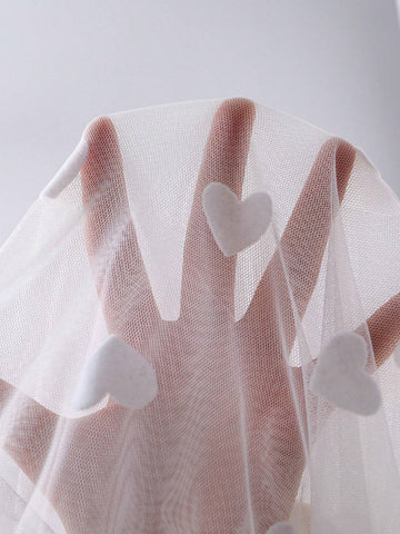 Young Girl Heart-Shaped Mesh Flare Sleeve Dress