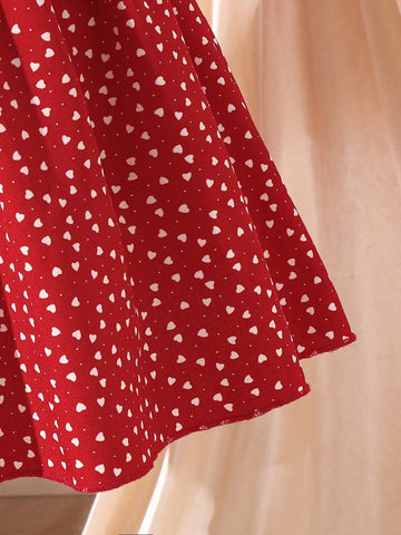 Young Girl Heart All-Over Print Cap Sleeve Dress