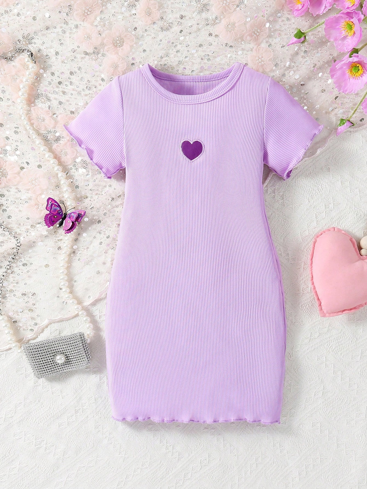 Young Girl Heart Embroidery Casual Short Sleeve Summer Dress