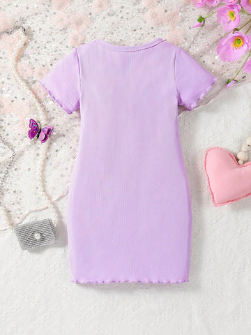Young Girl Heart Embroidery Casual Short Sleeve Summer Dress