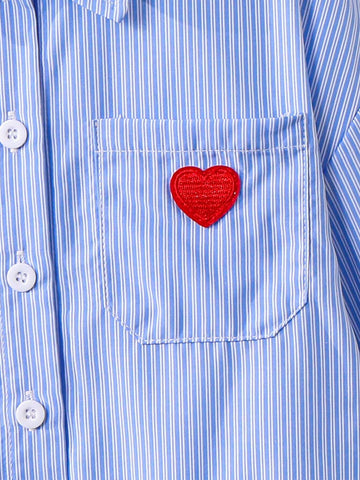 Young Girl Heart Embroidery Drop Shoulder Striped Shirt,Great For Casual & Daily Wear & School Daily In Summer & Autumn