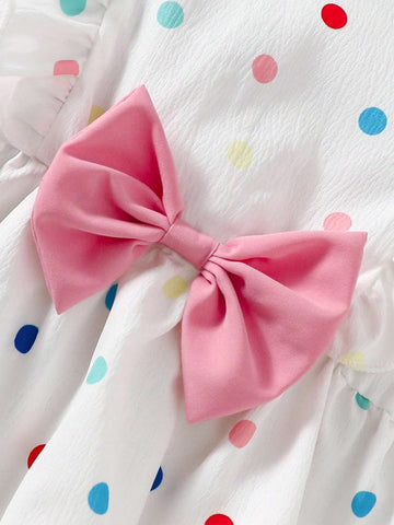 Young Girl Heart Graphic Ruffle Hem Bow Tie Decor Summer Dress