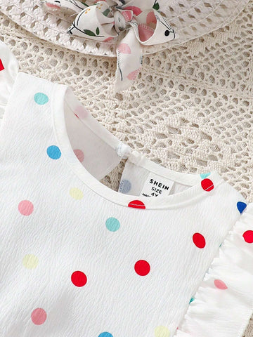 Young Girl Heart Graphic Ruffle Hem Bow Tie Decor Summer Dress