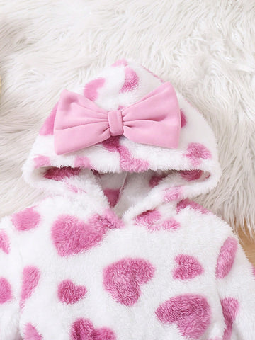 Young Girl Heart Pattern Knit Fitted Casual Hooded Dress