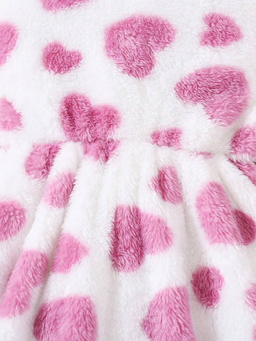 Young Girl Heart Pattern Knit Fitted Casual Hooded Dress