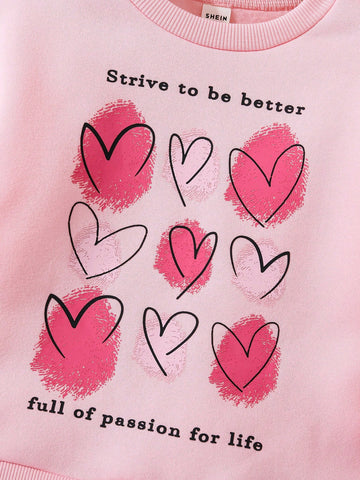 Young Girl' Heart Print Colorblock Mesh Two-In-One Sweatshirt Dress