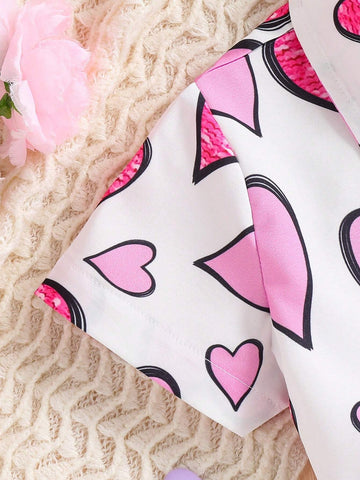Young Girl Heart Printed Shirt, Summer Casual Cardigan Top