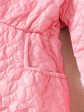 Young Girl Heart Textured Padded Loose Dress, Winter