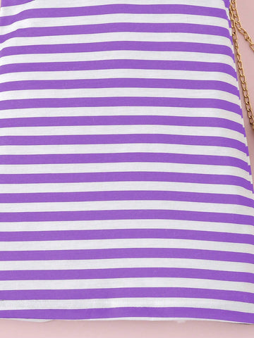 Young Girl Heart & Stripe Pattern Polo Collar Casual Jumper Dress