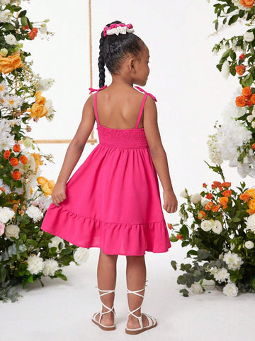 Young Girl Holiday Casual Spring/Summer Woven Solid Color Spaghetti Strap Dress