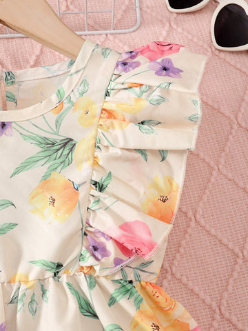 Young Girl Holiday Style Floral Printed Dress For Summer