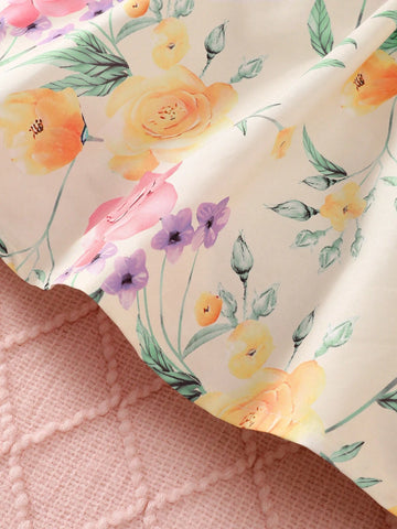 Young Girl Holiday Style Floral Printed Dress For Summer