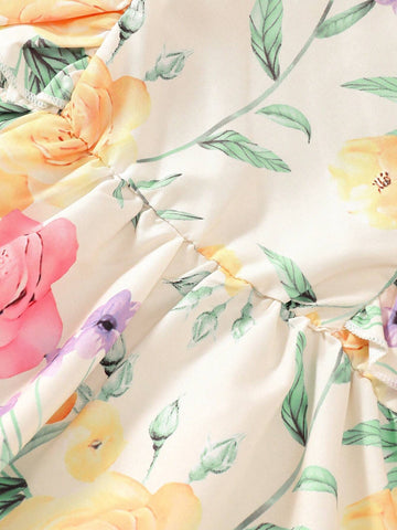 Young Girl Holiday Style Floral Printed Dress For Summer