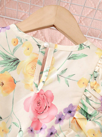 Young Girl Holiday Style Floral Printed Dress For Summer