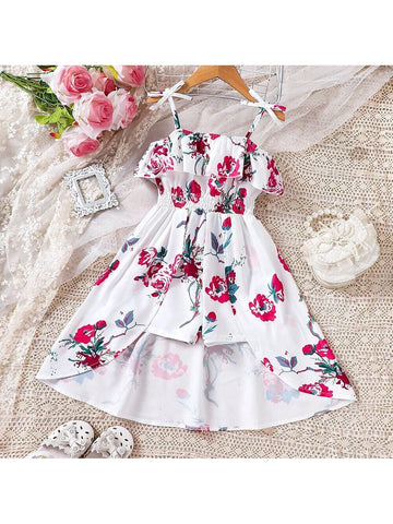 Young Girl Holiday Style Jumpsuit With Ruffle Trim, Summer