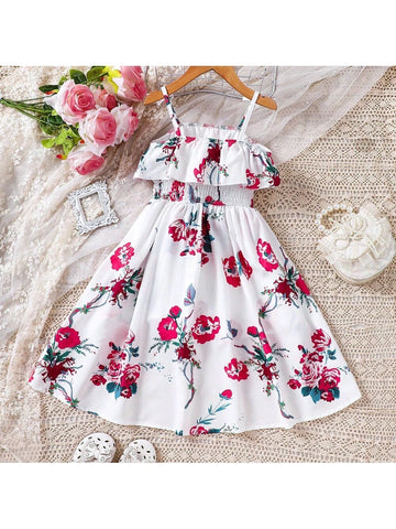 Young Girl Holiday Style Jumpsuit With Ruffle Trim, Summer