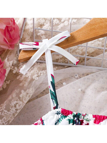 Young Girl Holiday Style Jumpsuit With Ruffle Trim, Summer