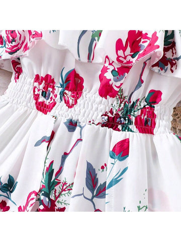 Young Girl Holiday Style Jumpsuit With Ruffle Trim, Summer