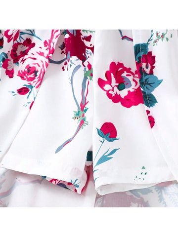 Young Girl Holiday Style Jumpsuit With Ruffle Trim, Summer