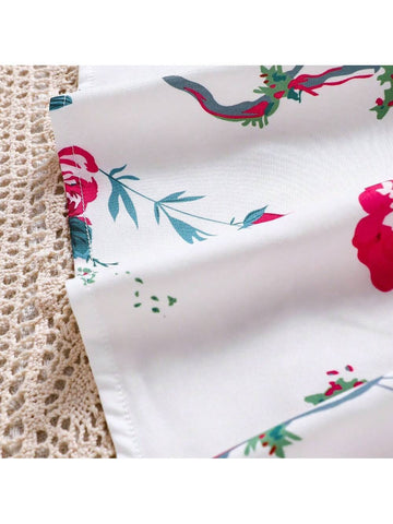 Young Girl Holiday Style Jumpsuit With Ruffle Trim, Summer