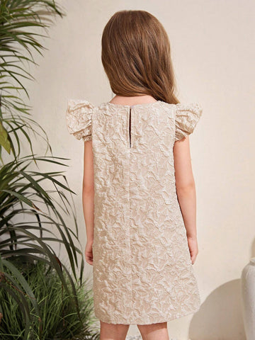 Young Girl Jacquard Bow Decorated Cap Sleeve Dress & Bag