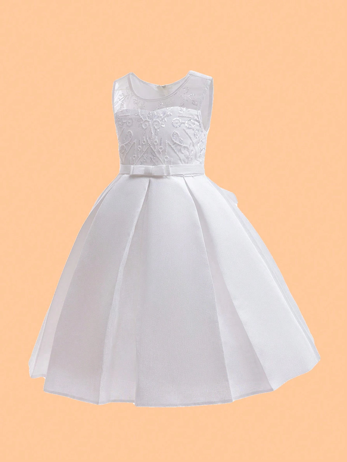 Young Girl Jewel Neck Mesh Splice Sleeveless Flower Girl Wedding Piano Performance High-End Formal Dress Princess Gown