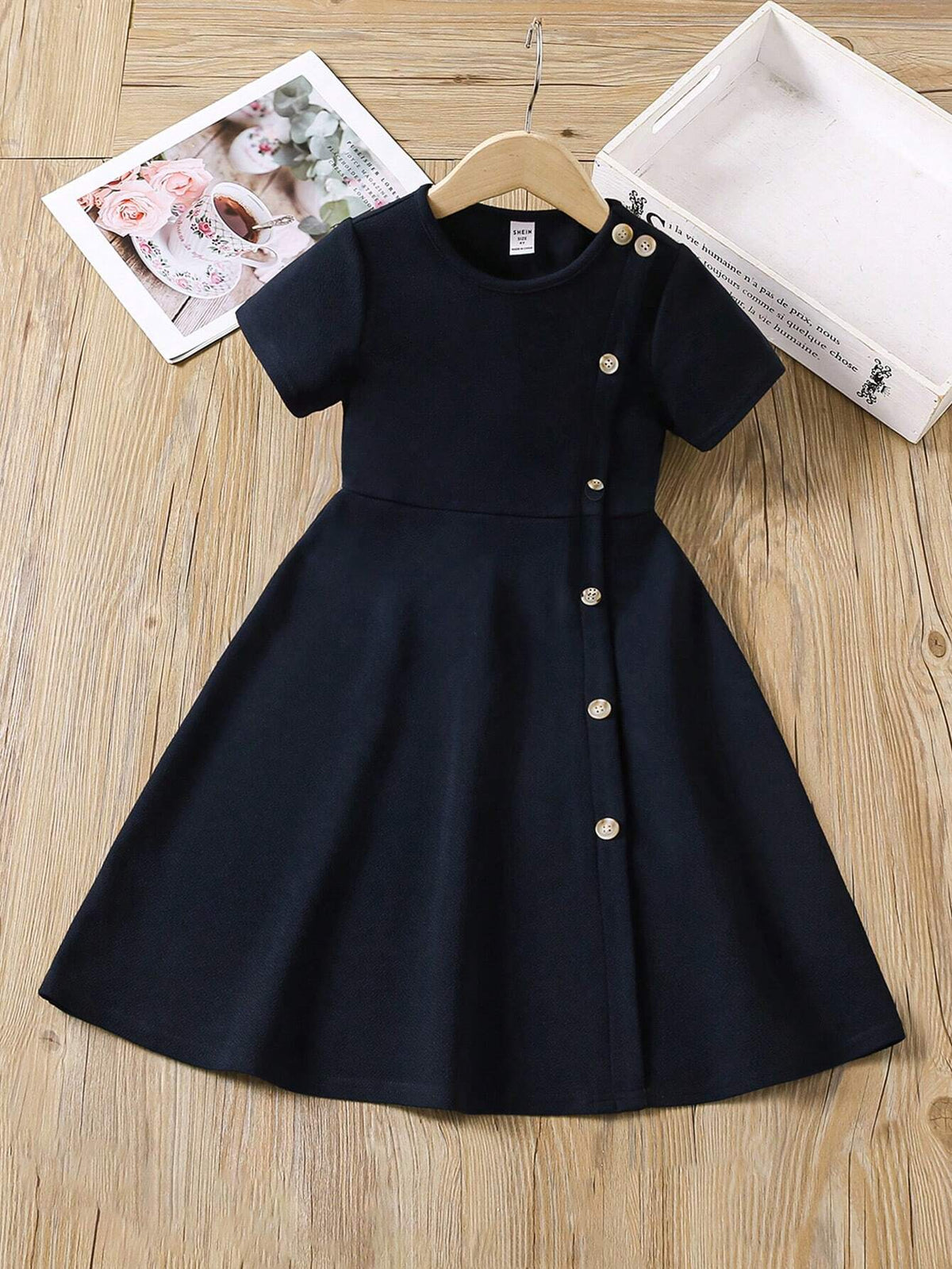 Young Girl Joint Elegant Casual Round Neck Short Sleeve Midi Dress With Split Design