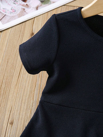 Young Girl Joint Elegant Casual Round Neck Short Sleeve Midi Dress With Split Design
