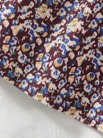 Young Girl Khaki Ditsy Floral Lace Trim Collar & Cuff Long Sleeve Cute Outdoor Dress