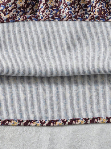 Young Girl Khaki Ditsy Floral Lace Trim Collar & Cuff Long Sleeve Cute Outdoor Dress