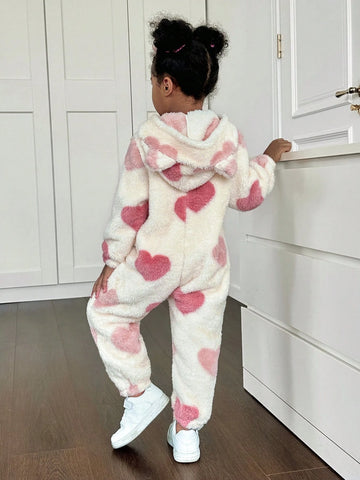 Young Girl Knit Fleece Hooded Jumpsuit