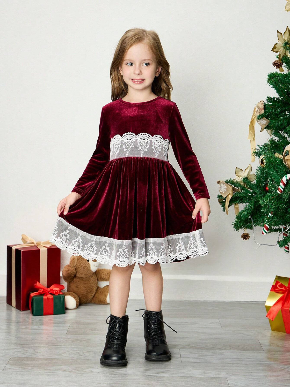 Young Girl Knit Fuzzy Fitted Elegant Dress