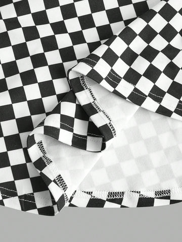 Young Girl Knit Plaid Square Collar Casual Dress