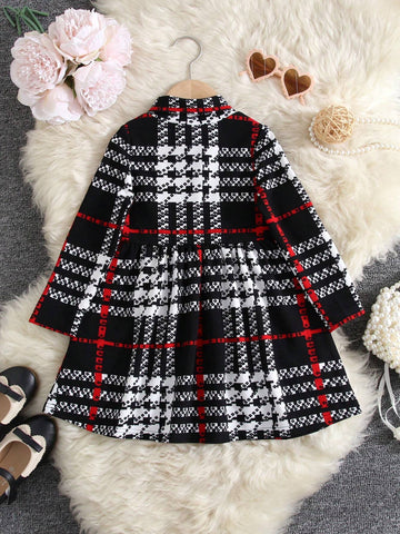 Young Girl Knit Plaid Stand Collar Bodycon Casual Dress