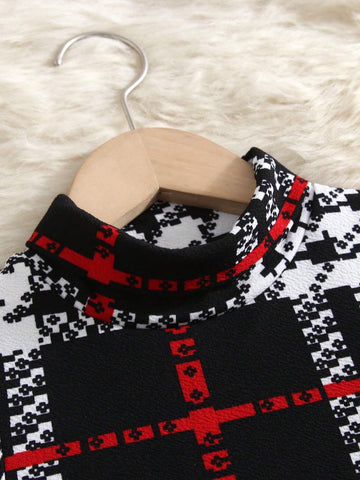 Young Girl Knit Plaid Stand Collar Bodycon Casual Dress