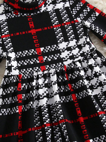 Young Girl Knit Plaid Stand Collar Bodycon Casual Dress