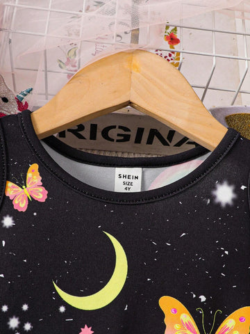 Young Girl Knit Rainbow Unicorn Pattern Fluorescent Sleeveless Cutout Bodysuit Dress