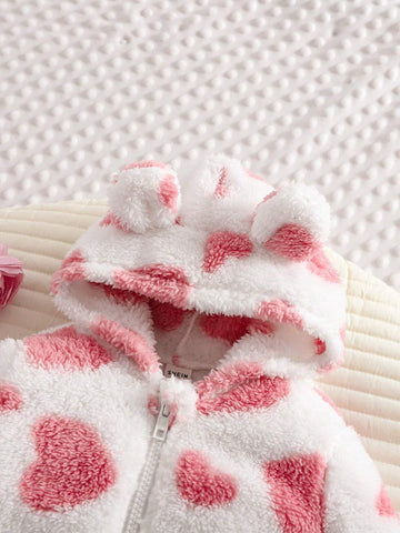 Young Girl Knit Solid Color Furry Hooded Jumpsuit