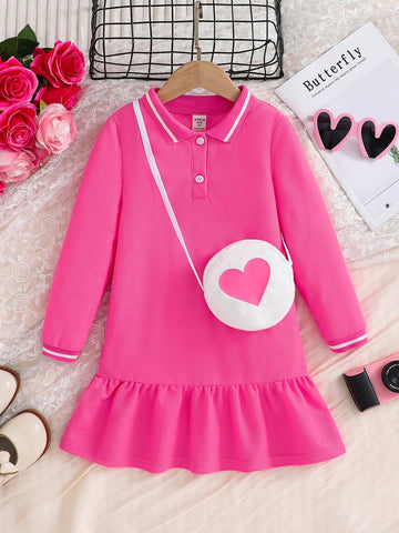 Young Girl Knit Turtleneck Fitted Casual Dress With Crossbody Bag