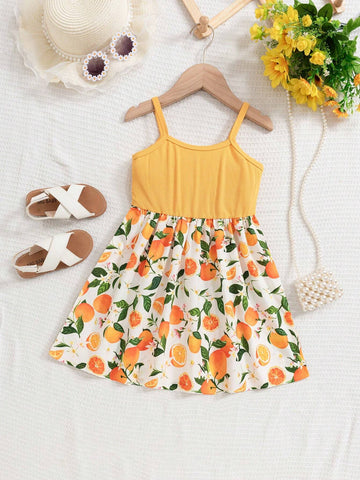 Young Girl Knit Warm And Cozy Lemon Printed Dress With Big Bow-Knot And A-Line Hem, Perfect For Beach Vacation