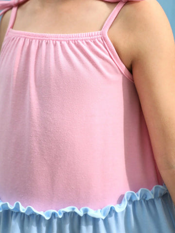 Young Girl Knitted Color-Block Loose Sleeveless Cami Dress, Perfect For Summer Vacation