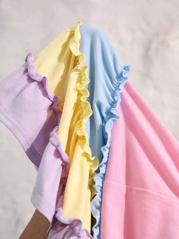 Young Girl Knitted Color-Block Loose Sleeveless Cami Dress, Perfect For Summer Vacation