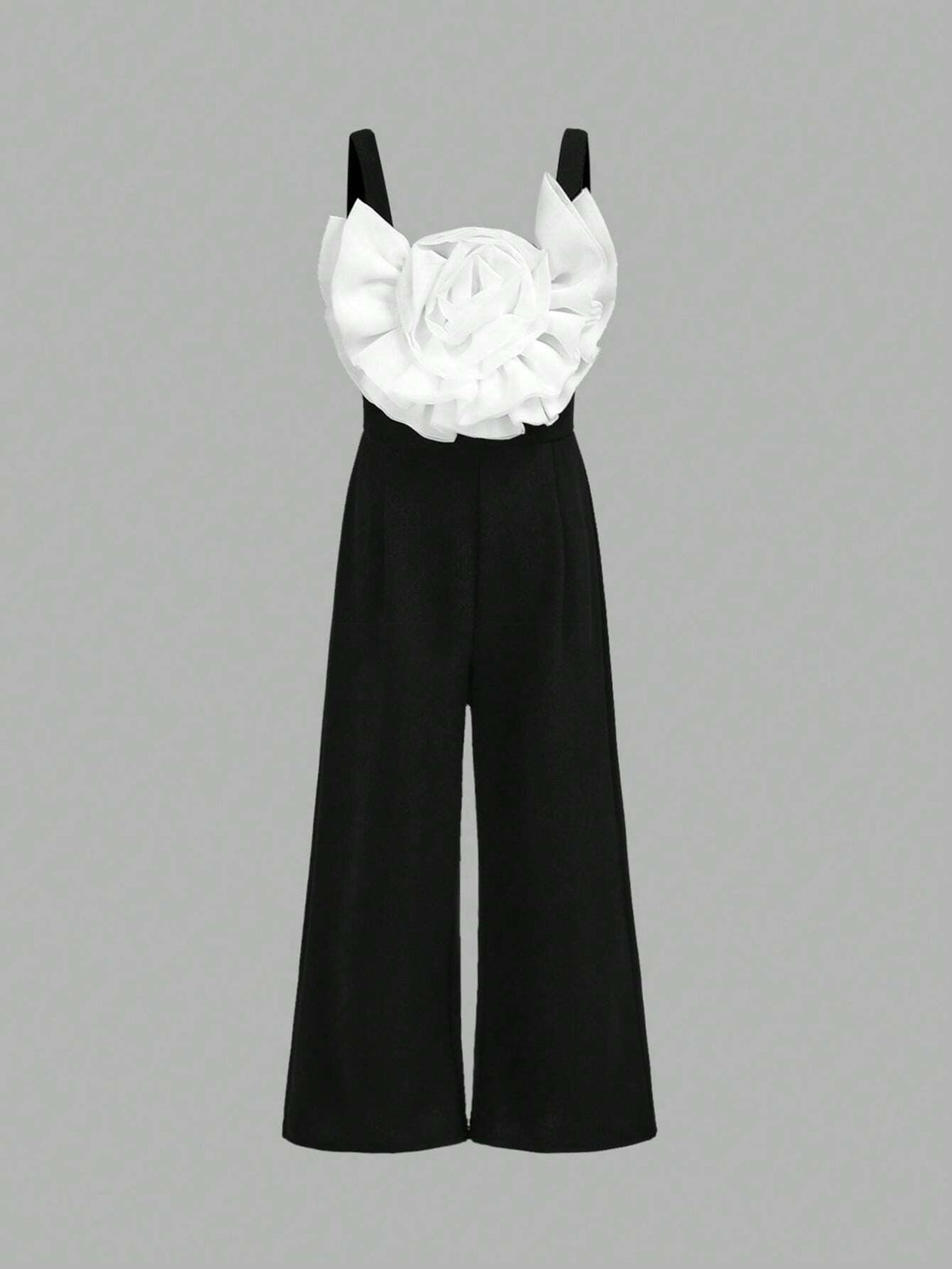 Young Girl Knitted Colorblock 3D Floral Cami Jumpsuit For Casual Wear