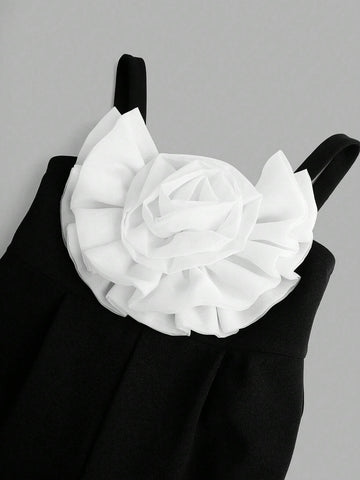 Young Girl Knitted Colorblock 3D Floral Cami Jumpsuit For Casual Wear